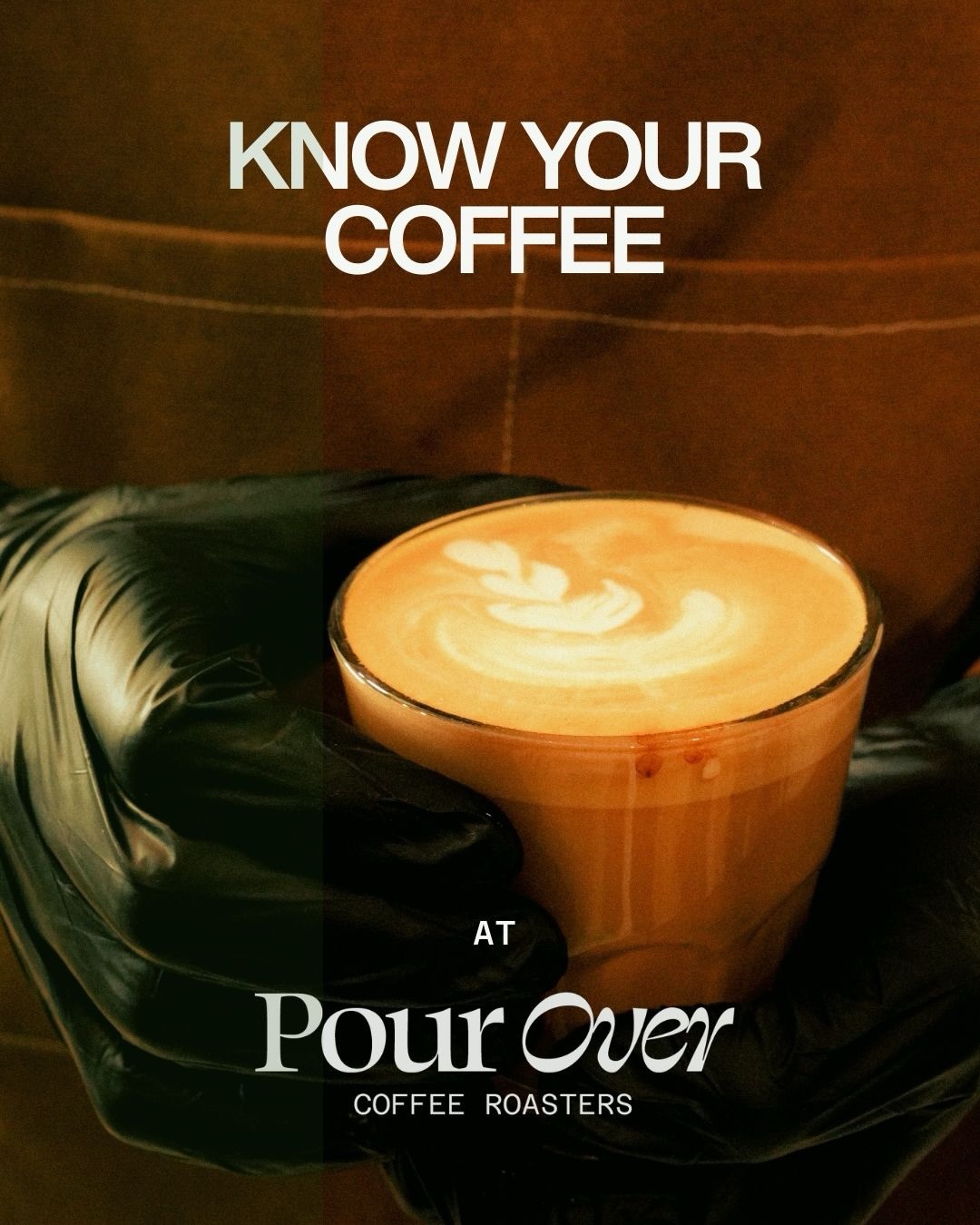 Pour Over latte with Know Your Coffee text